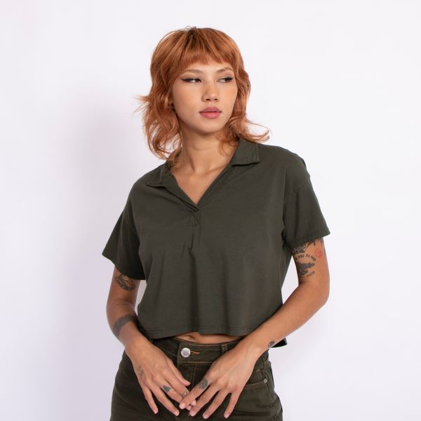 T-shirt-Cropped-Polo-Verde-Militar-Lady-Rock-TS08032-Frente