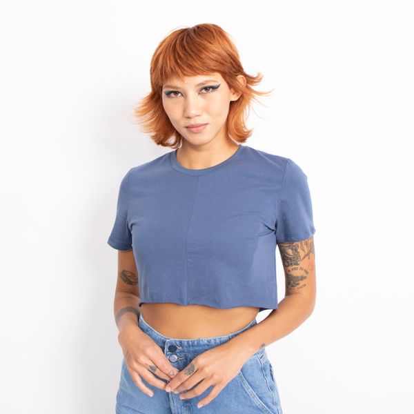 T-shirt-Cropped-Azul-Lady-Rock-TS08035-frente
