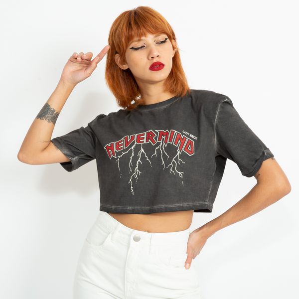 T-shirt-Cropped-Cinza-Marmorizada-Nevermind-Lady-Rock-frente